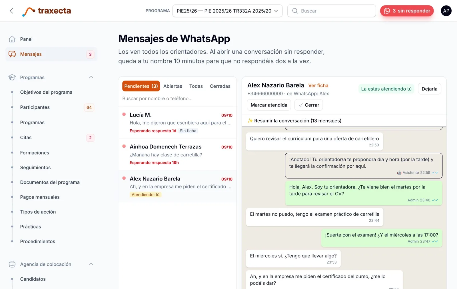 WhatsApp de la entidad, para todo el equipo